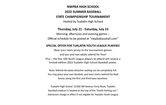 NWPBA HIGH SCHOOL 2022 SUMMER BASEBALL STATE CHAMPIONSHIP TOURNAMENT